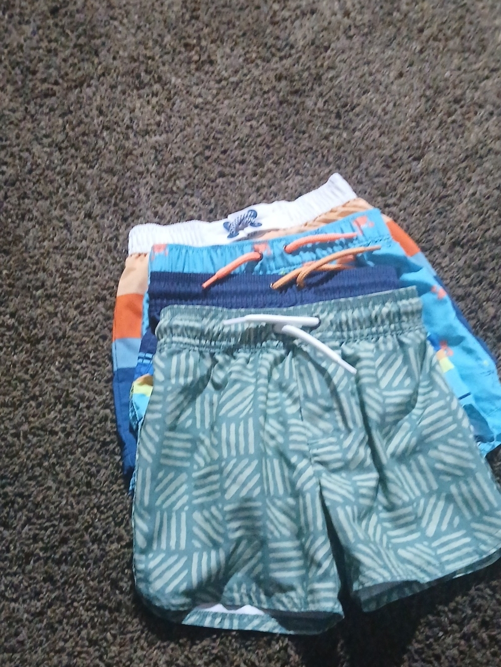 Kids Swim Trunks - Green Patterned Swim Shorts